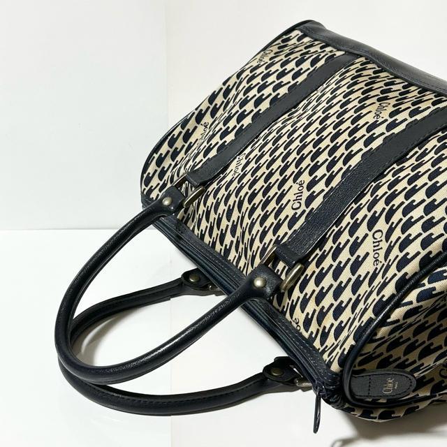美品 Chloe クロエ ナイロン レザー ハンドバッグ ミニボストン ベージュ ネイビー < ブランド  美品 Chloe クロエ ナイロン レザー ハンドバッグ ミニボストン ベージュ ネイビー < ブランドの