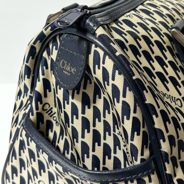 美品 Chloe クロエ ナイロン レザー ハンドバッグ ミニボストン ベージュ ネイビー < ブランド  美品 Chloe クロエ ナイロン レザー ハンドバッグ ミニボストン ベージュ ネイビー < ブランドの