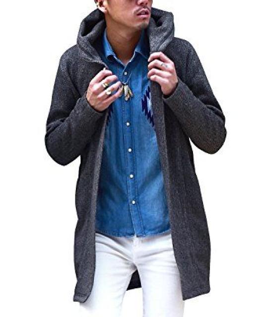 【RUBIK】大人カジュアル キレイ目♪フード付 ニットフリース ロングカーディガン ブラック < 男性ファッション 【RUBIK】大人カジュアル キレイ目♪フード付 ニットフリース ロングカーディガン ブラック < 男性ファッションの