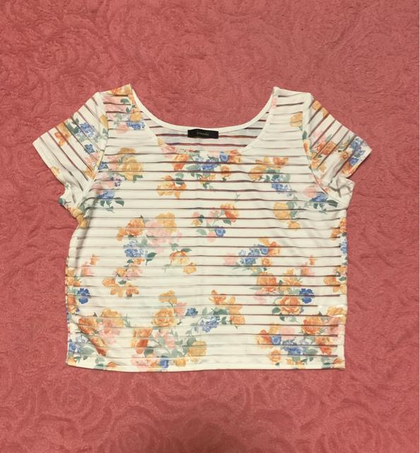 リエンダ*Tシャツ*透かしボーダートップス*バラ柄 < ブランド  リエンダ*Tシャツ*透かしボーダートップス*バラ柄  < ブランドの