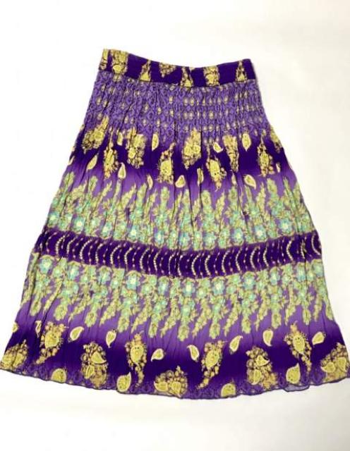 ☆(ゴム)チャイハネ〓タイダイアジアン柄スカート〓シワ加工パープル(F)美品 < 女性ファッション ☆(ゴム)チャイハネ〓タイダイアジアン柄スカート〓シワ加工パープル(F)美品 < 女性ファッションの