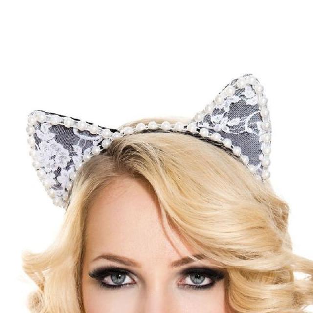 MUSICLEGS パールとレースの猫耳ヘアバンド ホワイト < 女性ファッション  MUSICLEGS パールとレースの猫耳ヘアバンド ホワイト  < 女性ファッションの
