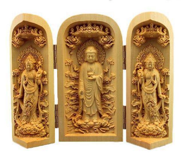 送料無料 柘植木彫仏像 浄土宗西方三聖 開閉式筒型1 < インテリア/ライフ  送料無料 柘植木彫仏像 浄土宗西方三聖 開閉式筒型1  < インテリア/ライフの