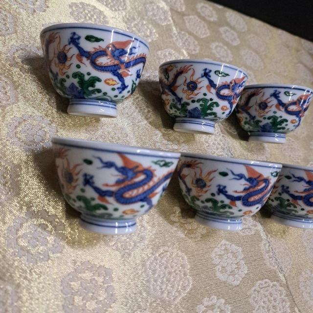 五代 三浦竹泉 造 赤絵 龍文 茶碗 6客 在銘 茶器 骨董品 B1Z3 < ホビー 五代 三浦竹泉 造 赤絵 龍文 茶碗 6客 在銘 茶器 骨董品 B1Z3 < ホビーの