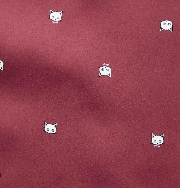 GU・猫キャットフェイス柄ワインレッドサテン長袖パジャマ < ブランド GU・猫キャットフェイス柄ワインレッドサテン長袖パジャマ < ブランドの