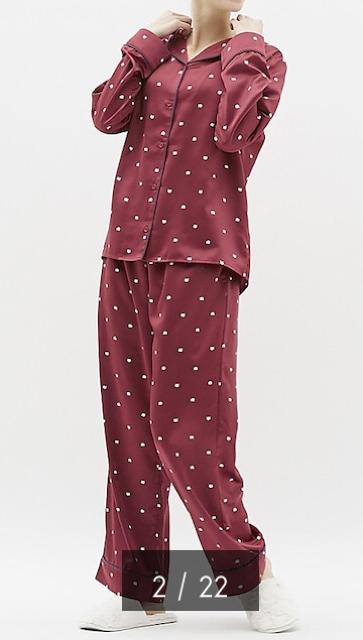 GU・猫キャットフェイス柄ワインレッドサテン長袖パジャマ < ブランド GU・猫キャットフェイス柄ワインレッドサテン長袖パジャマ < ブランドの
