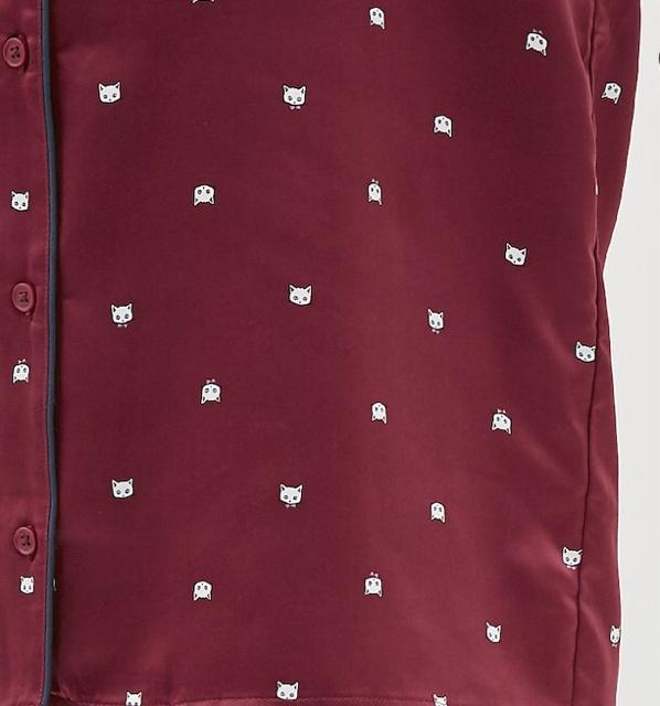 GU・猫キャットフェイス柄ワインレッドサテン長袖パジャマ < ブランド GU・猫キャットフェイス柄ワインレッドサテン長袖パジャマ < ブランドの