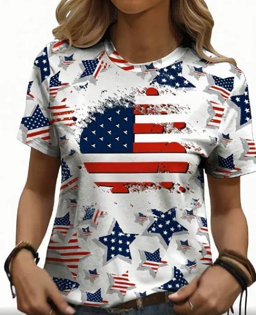 爆ヤス価格1090円★愛国的なアメリカン フラッグ プリント クルーネック Tシャツ 半袖 USAサイズL(日本サイズXL相当) < 女性ファッション 爆ヤス価格1090円★愛国的なアメリカン フラッグ プリント クルーネック Tシャツ 半袖 USAサイズL(日本サイズXL相当) < 女性ファッションの