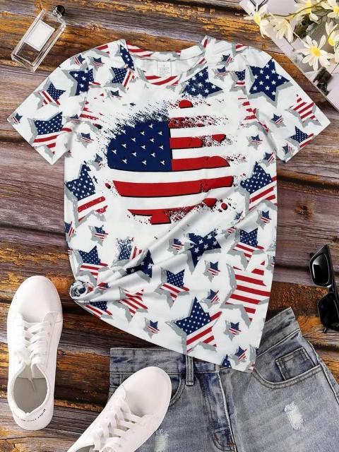 爆ヤス価格1090円★愛国的なアメリカン フラッグ プリント クルーネック Tシャツ 半袖 USAサイズL(日本サイズXL相当) < 女性ファッション 爆ヤス価格1090円★愛国的なアメリカン フラッグ プリント クルーネック Tシャツ 半袖 USAサイズL(日本サイズXL相当) < 女性ファッションの