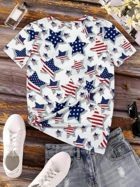爆ヤス価格1090円★愛国的なアメリカン フラッグ プリント クルーネック Tシャツ 半袖 USAサイズL(日本サイズXL相当) < 女性ファッション 爆ヤス価格1090円★愛国的なアメリカン フラッグ プリント クルーネック Tシャツ 半袖 USAサイズL(日本サイズXL相当) < 女性ファッションの