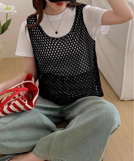 送料無料 新品 透かし編みニットベスト 重ね着ニットジレ < 女性ファッション  送料無料 新品 透かし編みニットベスト 重ね着ニットジレ < 女性ファッションの