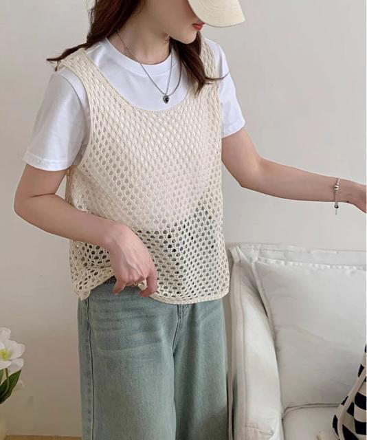 送料無料 新品 透かし編みニットベスト 重ね着ニットジレ < 女性ファッション  送料無料 新品 透かし編みニットベスト 重ね着ニットジレ < 女性ファッションの
