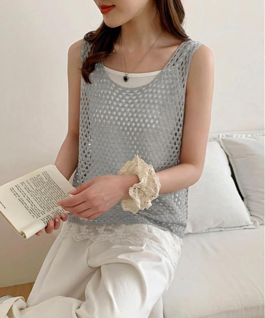 送料無料 新品 透かし編みニットベスト 重ね着ニットジレ < 女性ファッション  送料無料 新品 透かし編みニットベスト 重ね着ニットジレ < 女性ファッションの