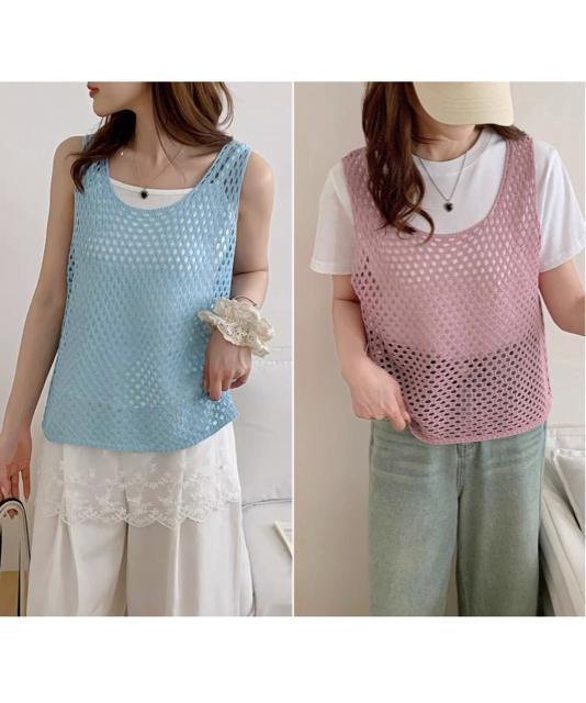 送料無料 新品 透かし編みニットベスト 重ね着ニットジレ < 女性ファッション  送料無料 新品 透かし編みニットベスト 重ね着ニットジレ < 女性ファッションの