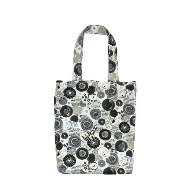 ◆スクエアベーシックトートバッグ◆北欧◆まんまる猫と花◆グレー系 < 女性ファッション ◆スクエアベーシックトートバッグ◆北欧◆まんまる猫と花◆グレー系 < 女性ファッションの