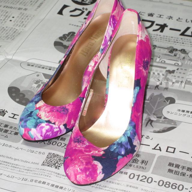 華やか*花柄フラワー模様パンプス*太ヒール(濃ピンク系) < 女性ファッション  華やか*花柄フラワー模様パンプス*太ヒール(濃ピンク系)  < 女性ファッションの