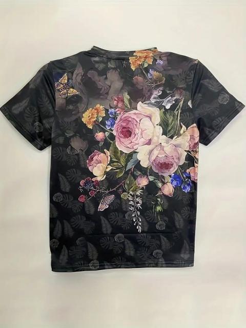 爆ヤス価格1090円★花柄クルーネックTシャツ、春夏カジュアル半袖Tシャツ、婦人服 USAサイズM(日本サイズXL相当) < 女性ファッション  爆ヤス価格1090円★花柄クルーネックTシャツ、春夏カジュアル半袖Tシャツ、婦人服 USAサイズM(日本サイズXL相当) < 女性ファッションの
