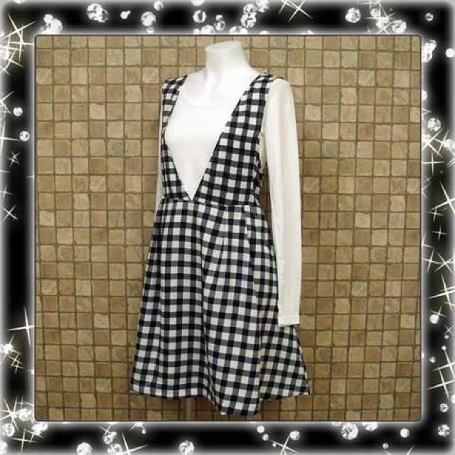 定価4212円◆モノトーン チェック Aライン フレア ワンピース M < 女性ファッション  定価4212円◆モノトーン チェック Aライン フレア ワンピース M  < 女性ファッションの