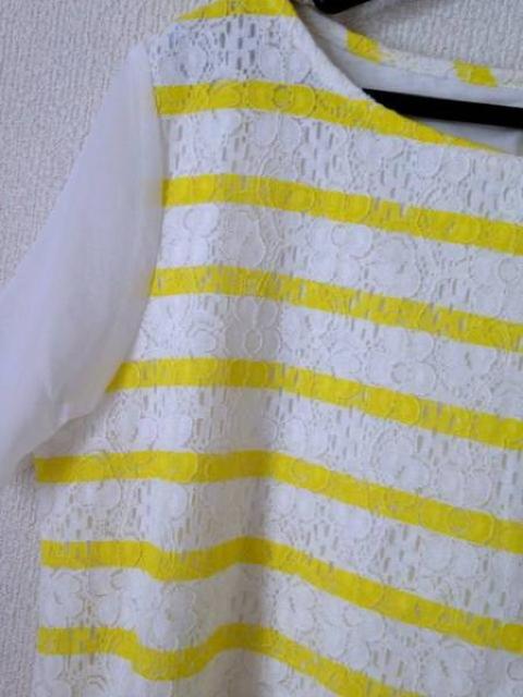 可愛い♪黄色 イエロー レース 袖シフォン ブラウス シャツ < 女性ファッション  可愛い♪黄色 イエロー レース 袖シフォン ブラウス シャツ < 女性ファッションの