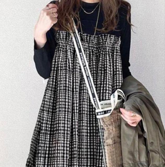 〜3L*重ね着風胸元ギャザーベアトップ風チェックワンヒ < 女性ファッション 〜3L*重ね着風胸元ギャザーベアトップ風チェックワンヒ < 女性ファッションの