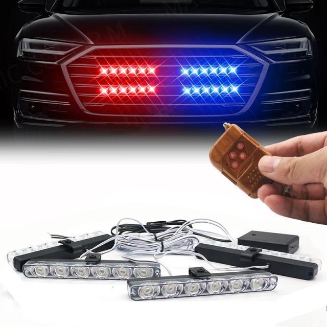 リモコン式 USAパトカー回転灯 4連 警察LED警告灯 ブルーとレッドLEDが点滅フラッシュ リモコンで点灯パターンを選択OK < 自動車/バイク リモコン式 USAパトカー回転灯 4連 警察LED警告灯 ブルーとレッドLEDが点滅フラッシュ リモコンで点灯パターンを選択OK < 自動車/バイク