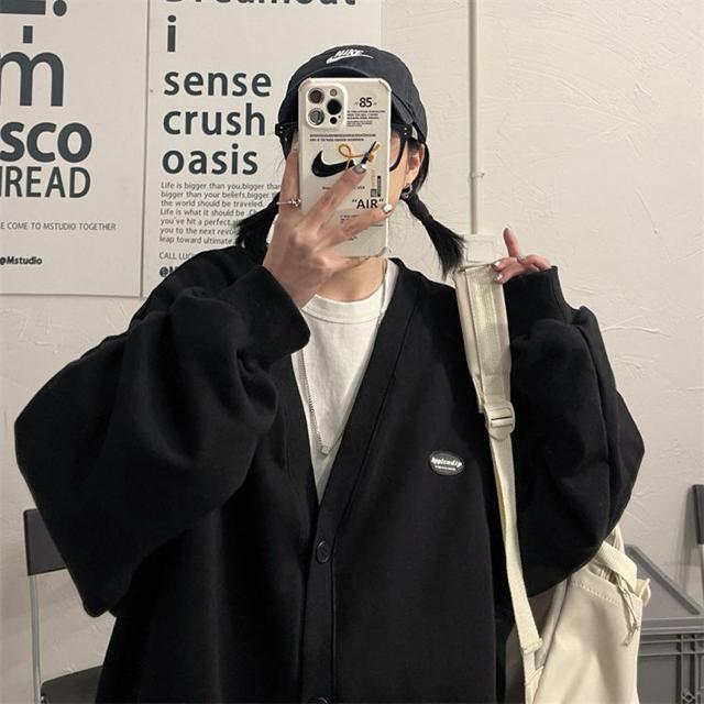 トレーナー カーディガン   前開き ブラック 大きいサイズ < 女性ファッション  トレーナー カーディガン   前開き ブラック 大きいサイズ < 女性ファッションの