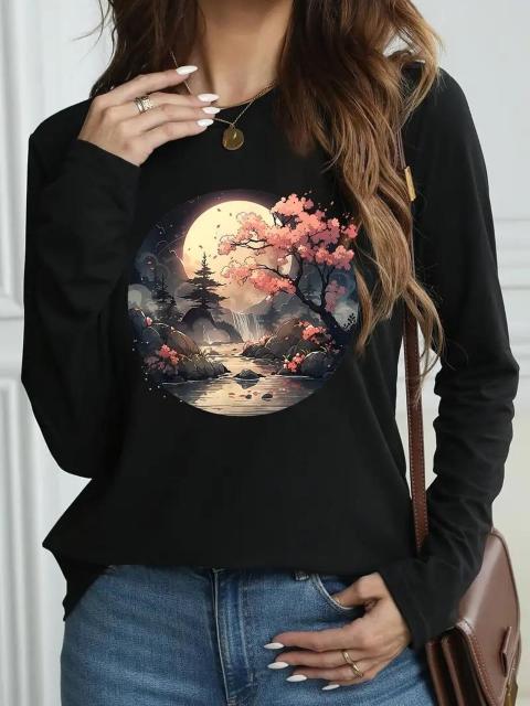 超お買い得1590円★レディース ヴィンテージ 、日系風景プリント Tシャツ、長袖 USAサイズS(日本サイズL相当) < 女性ファッション  超お買い得1590円★レディース ヴィンテージ 、日系風景プリント Tシャツ、長袖 USAサイズS(日本サイズL相当)  < 女性ファッションの