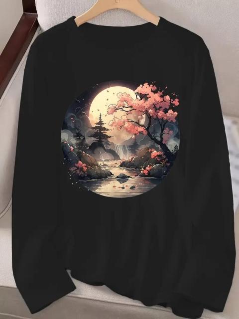 超お買い得1590円★レディース ヴィンテージ 、日系風景プリント Tシャツ、長袖 USAサイズS(日本サイズL相当) < 女性ファッション  超お買い得1590円★レディース ヴィンテージ 、日系風景プリント Tシャツ、長袖 USAサイズS(日本サイズL相当) < 女性ファッションの