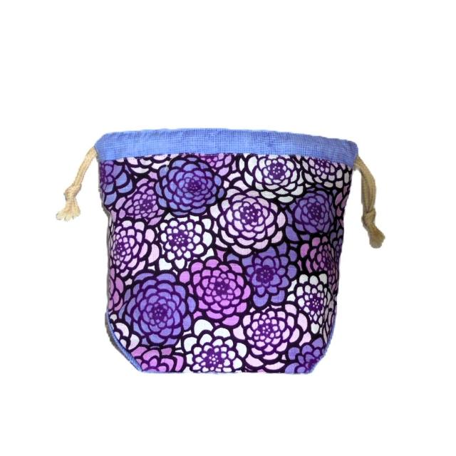 【底マチ幅が広い巾着】◆紫ピンク白ダリア◆裏地あり巾着 < 女性ファッション 【底マチ幅が広い巾着】◆紫ピンク白ダリア◆裏地あり巾着 < 女性ファッションの