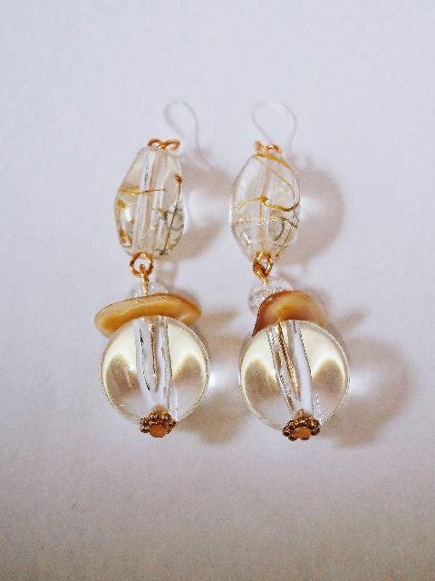 クリアゴールドラインナツメシェルクリアパール座金樹脂ピアス☆ < 女性アクセサリー/時計  クリアゴールドラインナツメシェルクリアパール座金樹脂ピアス☆ < 女性アクセサリー/時計の