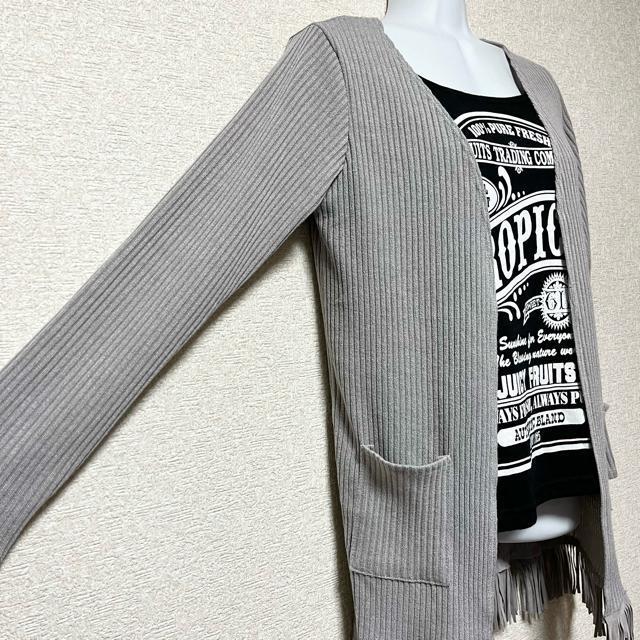 【新品】リブニット素材☆裾スウェード調フリンジ付トッパーカーデ < ブランド  【新品】リブニット素材☆裾スウェード調フリンジ付トッパーカーデ < ブランドの