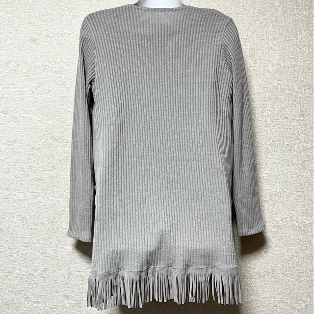 【新品】リブニット素材☆裾スウェード調フリンジ付トッパーカーデ < ブランド  【新品】リブニット素材☆裾スウェード調フリンジ付トッパーカーデ < ブランドの