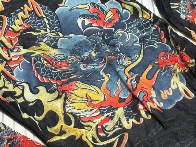 タトゥー風ドラゴンプリント柄★透け感のあるストレッチ素材★イベント衣装用ロングスリーブレオタード★Mサイズ < レジャー/スポーツ タトゥー風ドラゴンプリント柄★透け感のあるストレッチ素材★イベント衣装用ロングスリーブレオタード★Mサイズ < レジャー/スポーツの