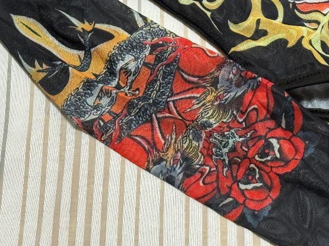 タトゥー風ドラゴンプリント柄★透け感のあるストレッチ素材★イベント衣装用ロングスリーブレオタード★Mサイズ < レジャー/スポーツ タトゥー風ドラゴンプリント柄★透け感のあるストレッチ素材★イベント衣装用ロングスリーブレオタード★Mサイズ < レジャー/スポーツの