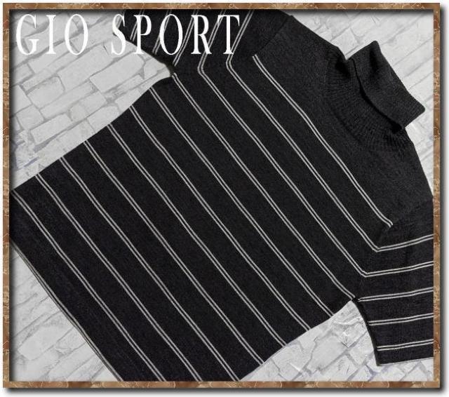 ジオスポーツ ボーダー半袖タートルニット 濃グレー < 女性ファッション  ジオスポーツ ボーダー半袖タートルニット 濃グレー  < 女性ファッションの