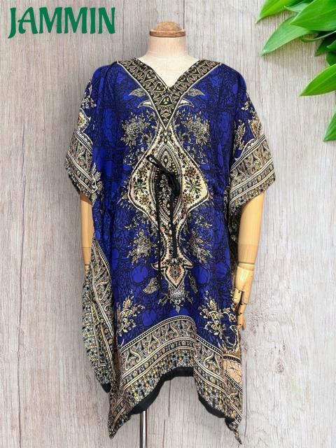 アジアンペーズリー柄ポンチョ風トップス エスニック 衣装 青 ヒッピー < 女性ファッション アジアンペーズリー柄ポンチョ風トップス エスニック 衣装 青 ヒッピー < 女性ファッションの