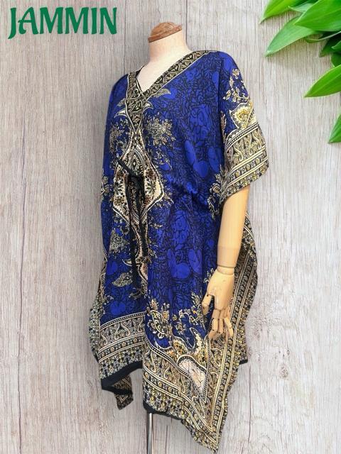 アジアンペーズリー柄ポンチョ風トップス エスニック 衣装 青 ヒッピー < 女性ファッション アジアンペーズリー柄ポンチョ風トップス エスニック 衣装 青 ヒッピー < 女性ファッションの