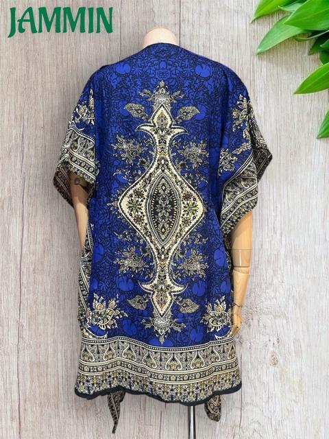 アジアンペーズリー柄ポンチョ風トップス エスニック 衣装 青 ヒッピー < 女性ファッション アジアンペーズリー柄ポンチョ風トップス エスニック 衣装 青 ヒッピー < 女性ファッションの