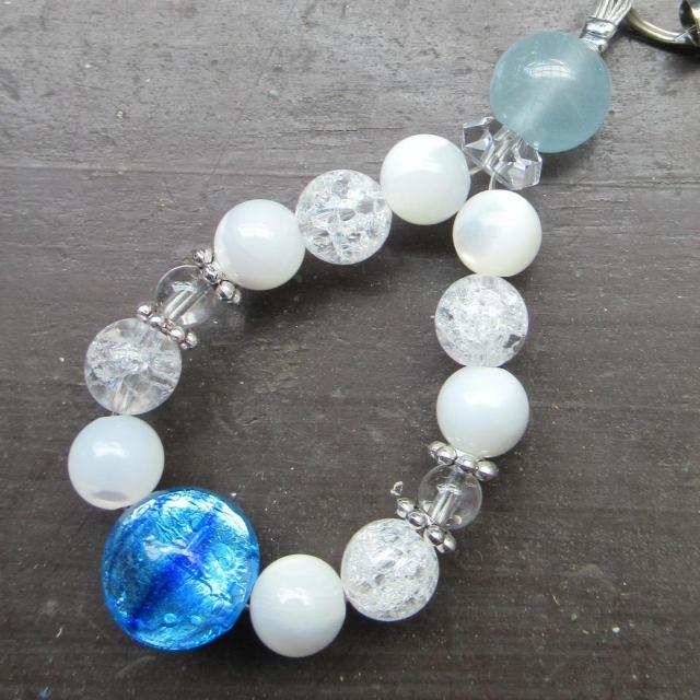 蓄光*ホタルガラスxマザーオブパールxアクアマリンストラップ < 家電/AV 蓄光*ホタルガラスxマザーオブパールxアクアマリンストラップ < 家電/AVの