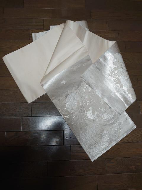 USED、袋帯、六通、美保姿、オフホワイト浮かし柄、銀彩 < 女性ファッション  USED、袋帯、六通、美保姿、オフホワイト浮かし柄、銀彩 < 女性ファッションの