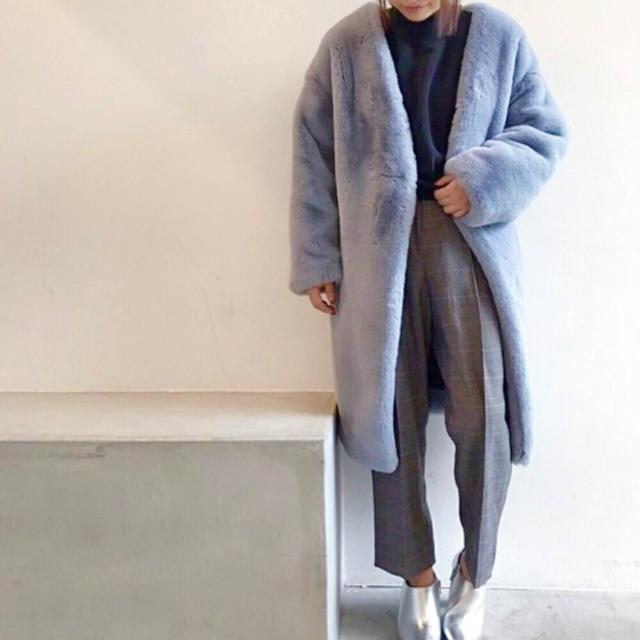 ◆JEANASIS/ジーナシス◆ボリュームファーノーカラーコート★ブルーF*シンプルコーデ美品♪ < ブランド  ◆JEANASIS/ジーナシス◆ボリュームファーノーカラーコート★ブルーF*シンプルコーデ美品♪  < ブランドの