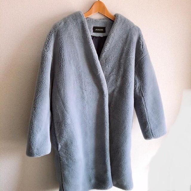◆JEANASIS/ジーナシス◆ボリュームファーノーカラーコート★ブルーF*シンプルコーデ美品♪ < ブランド  ◆JEANASIS/ジーナシス◆ボリュームファーノーカラーコート★ブルーF*シンプルコーデ美品♪ < ブランドの