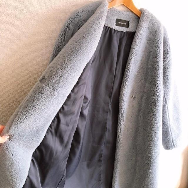 ◆JEANASIS/ジーナシス◆ボリュームファーノーカラーコート★ブルーF*シンプルコーデ美品♪ < ブランド  ◆JEANASIS/ジーナシス◆ボリュームファーノーカラーコート★ブルーF*シンプルコーデ美品♪ < ブランドの