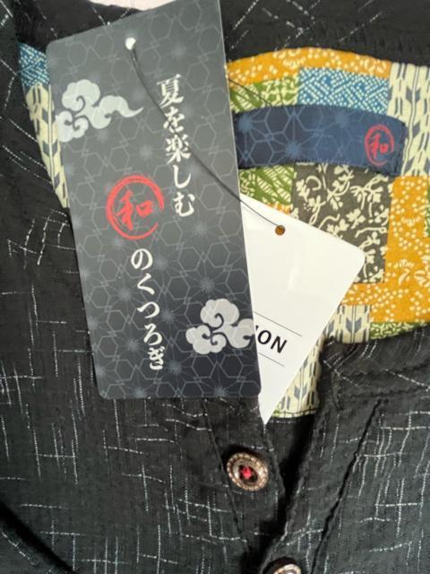 LLサイズ!高貴紳士的!和のくつろぎ!サラッとしじら織り!ヘンリーネック!半袖シャツ!黒系色合い! < 男性ファッション  LLサイズ!高貴紳士的!和のくつろぎ!サラッとしじら織り!ヘンリーネック!半袖シャツ!黒系色合い! < 男性ファッションの