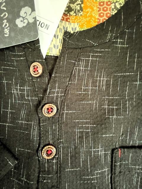 LLサイズ!高貴紳士的!和のくつろぎ!サラッとしじら織り!ヘンリーネック!半袖シャツ!黒系色合い! < 男性ファッション  LLサイズ!高貴紳士的!和のくつろぎ!サラッとしじら織り!ヘンリーネック!半袖シャツ!黒系色合い! < 男性ファッションの