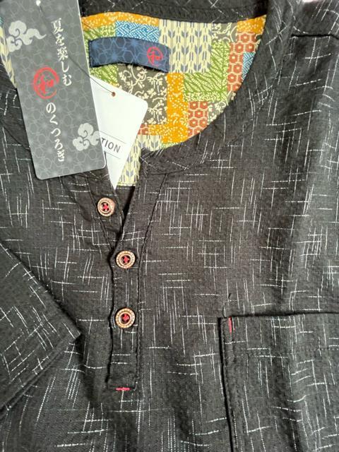 LLサイズ!高貴紳士的!和のくつろぎ!サラッとしじら織り!ヘンリーネック!半袖シャツ!黒系色合い! < 男性ファッション  LLサイズ!高貴紳士的!和のくつろぎ!サラッとしじら織り!ヘンリーネック!半袖シャツ!黒系色合い! < 男性ファッションの