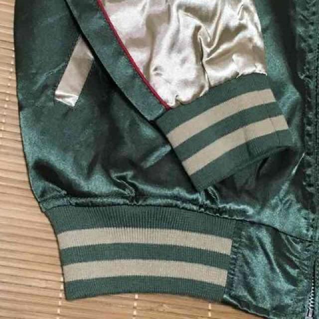 ネコ&フラワー刺繍スカジャン。カーキ×ベージュ < 女性ファッション  ネコ&フラワー刺繍スカジャン。カーキ×ベージュ < 女性ファッションの