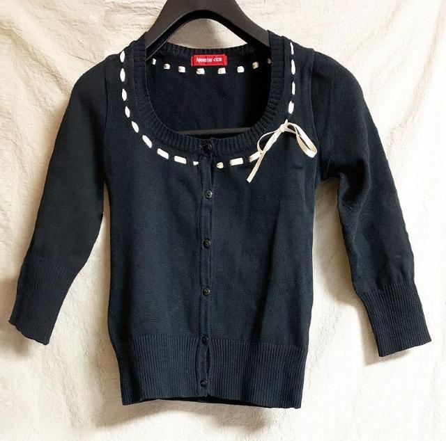 アプワイザーリッシェApuweiser-riche/7分袖 襟サテンリボン カーディガン 黒ブラック 2 春夏 < ブランド アプワイザーリッシェApuweiser-riche/7分袖 襟サテンリボン カーディガン 黒ブラック 2 春夏 < ブランドの