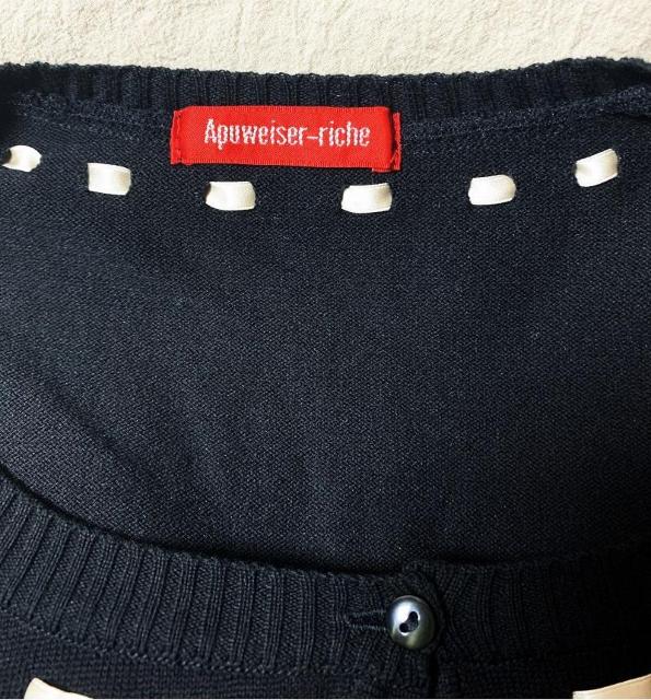 アプワイザーリッシェApuweiser-riche/7分袖 襟サテンリボン カーディガン 黒ブラック 2 春夏 < ブランド アプワイザーリッシェApuweiser-riche/7分袖 襟サテンリボン カーディガン 黒ブラック 2 春夏 < ブランドの