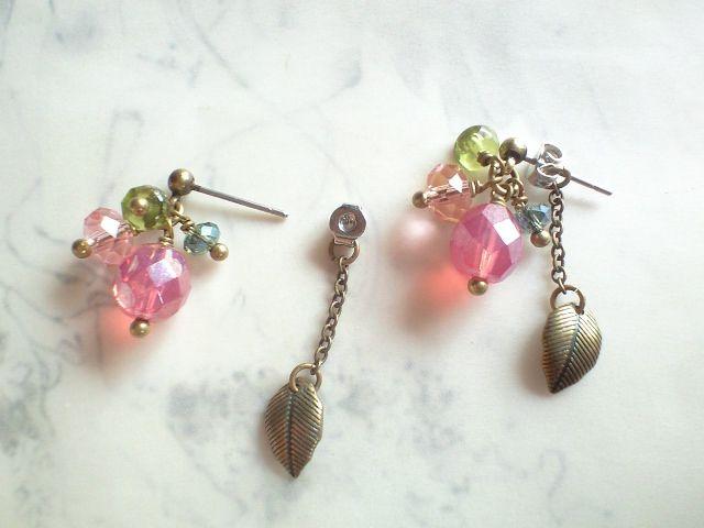 *カラフルビーズとミニリーフのピアス* 16010 < 女性アクセサリー/時計 *カラフルビーズとミニリーフのピアス* 16010 < 女性アクセサリー/時計の